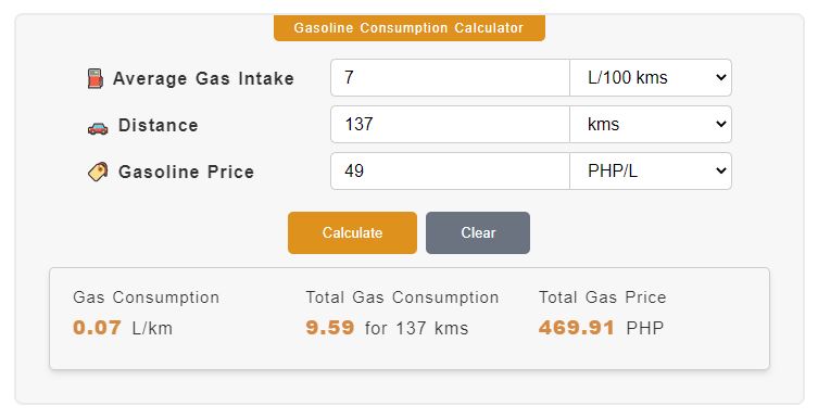 Gasoline Consumption Calculator