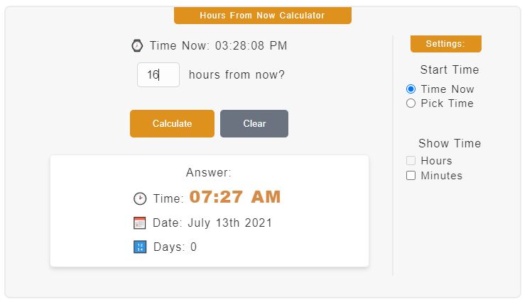 Hours From Now Calculator